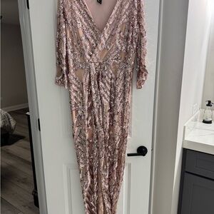 Trixxi Blush Sequin Long Sleeve Dress